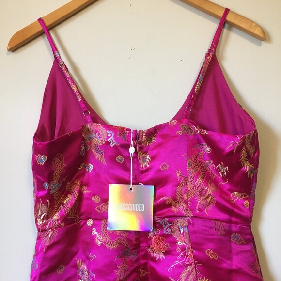 NWT Missguided Pink Jacquard Dragon and Phoenix Strappy Mini Dress - Picture 5 of 15